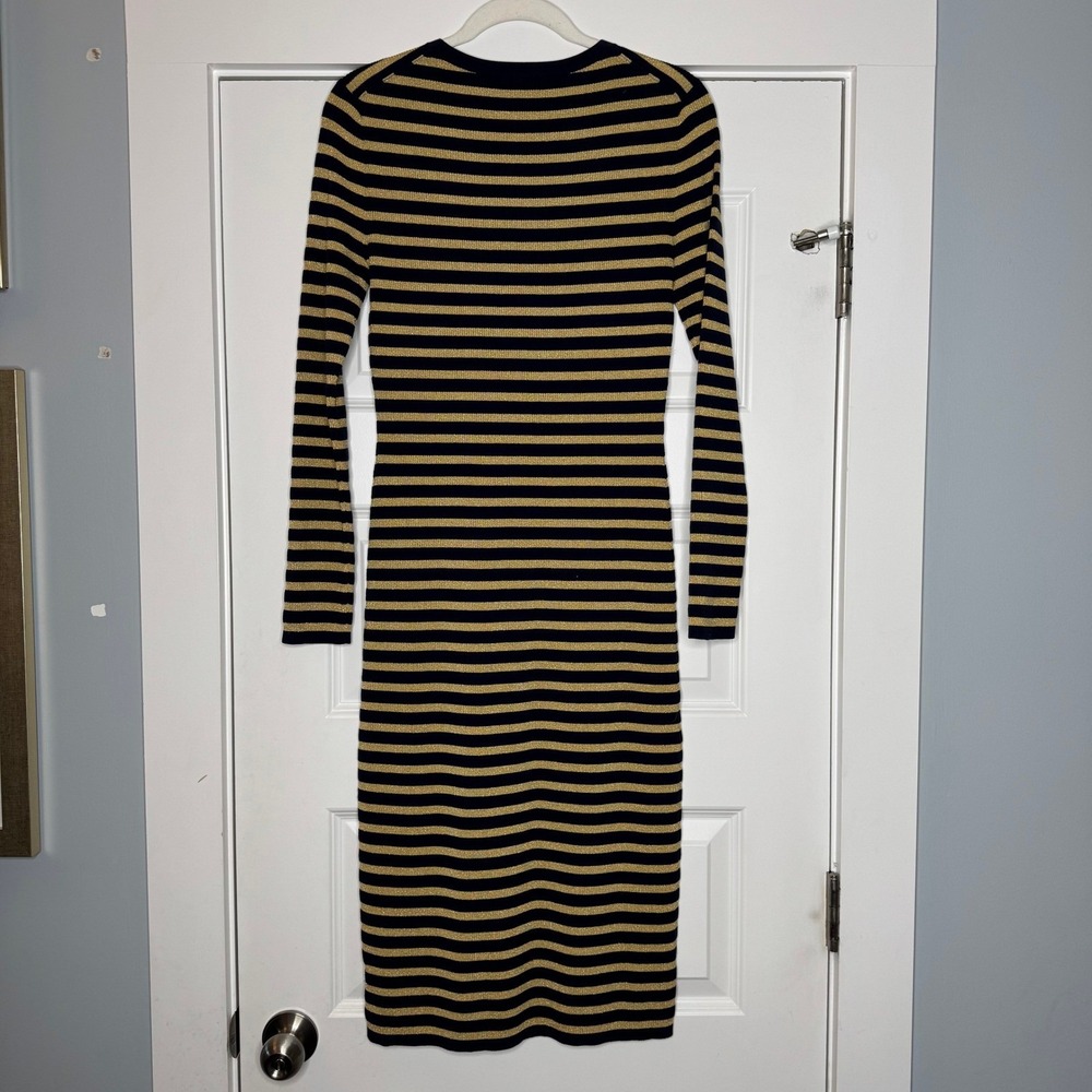 Michael Kors Collection Italy Navy Gold Metallic Stripe Knit Midi Dress Size M - Picture 4 of 8